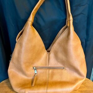Tan Hobo Bag with Slouchy Design and Shoulder Handles